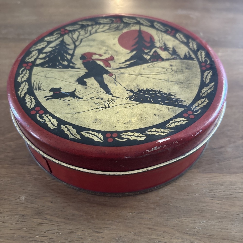 Vintage Independent Can Co. [Baltimore, MD] Black/Red/Gold Winter Metal Tin - Picture 2 of 9